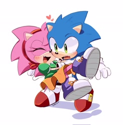 Size: 2006x2048 | Tagged: safe, artist:steffy_bs, amy rose, sonic the hedgehog, amy's schoolgirl outfit, classic amy, classic sonic, duo