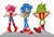 Size: 1050x712 | Tagged: safe, artist:chechewi4ka, sonia the hedgehog, sonic the hedgehog, sonic underground, 2023, alternate eye color, brown eyes, drumsticks, holding something, horn sign, looking at viewer, manic the hedgehog, redesign, siblings, simple background, smile, standing, trio, white background