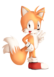 Size: 2893x4092 | Tagged: safe, artist:nakatia, miles "tails" prower, 2019, classic tails, hand on hip, looking at viewer, mouth open, posing, simple background, smile, solo, standing, transparent background, v sign