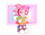 Size: 1280x1000 | Tagged: safe, artist:marleyla, amy rose, sonic mania adventures, 2018, abstract background, classic amy, classic sonic (universe), coat, eyes closed, hands on hips, signature, skirt, smile, solo, standing