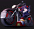 Size: 900x755 | Tagged: safe, artist:catnaro, shadow the hedgehog, 2014, dark rider, frown, g.u.n logo, grey background, gun, holding something, lidded eyes, looking at viewer, motorcycle, simple background, sitting, solo