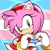 Size: 768x768 | Tagged: safe, artist:homophobic-sonic, amy rose, hedgehog, female, head tilt, heart hands, icon, looking at viewer, pride flag background, smile, smiling at viewer, solo, trans female, trans pride, transgender