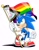 Size: 1582x2048 | Tagged: safe, artist:yardleyart, sonic the hedgehog, hedgehog, clenched fist, clenched teeth, edit, flag, holding something, looking offscreen, male, pride, pride flag, progress pride, signature, simple background, smile, solo, standing, white background