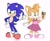 Size: 2048x1694 | Tagged: safe, artist:hatboxapril, miles "tails" prower, sonic the hedgehog, hedgehog, dress, duo, female, flat colors, holding something, male, pink shoes, smile, standing, thumbs up, trans female, trans girl tails, transgender, white background