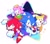 Size: 3554x3116 | Tagged: safe, artist:drawloverlala, amy rose, knuckles the echidna, miles "tails" prower, sonic the hedgehog, classic amy, classic knuckles, classic sonic, classic sonic (universe), classic tails, hammer