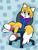 Size: 1500x2000 | Tagged: safe, artist:theowlgoesmoo, miles "tails" prower, alternate hairstyle, arms behind head, chair, clothes, cute, eye clipping through hair, eyebrow clipping through hair, gender swap, office chair, overalls, shirt, tailabetes, tongue out