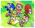 Size: 1072x856 | Tagged: safe, artist:heartinarosebud, amy rose, cheese (chao), cream the rabbit, knuckles the echidna, miles "tails" prower, sonic the hedgehog, chao, 2023, group, looking up, neutral chao, redraw, smile, sonic advance 3