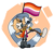 Size: 2048x1884 | Tagged: dead source, safe, artist:qqhoneydew_, tangle the lemur, whisper the wolf, lemur, wolf, abstract background, cape, cute, duo, female, females only, heart, hugging, lesbian, lesbian pride, outline, pride, pride flag, shipping, smile, standing, tail hand, tangabetes, tangle x whisper, wagging tail, whispabetes