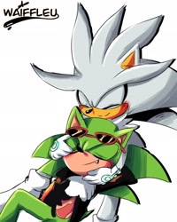 Size: 1638x2048 | Tagged: safe, artist:waiffleu, scourge the hedgehog, silver the hedgehog, hedgehog, blushing, gay, shipping, silvourge, white background