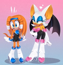 Size: 1995x2048 | Tagged: safe, artist:s3tok41b4, rouge the bat, tikal, outfit swap, rouge's heart top