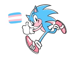 Size: 965x701 | Tagged: safe, artist:otop1_top1, sonic the hedgehog, 2023, headcanon, looking at viewer, male, running, simple background, smile, solo, thumbs up, trans male, trans pride, transgender, white background