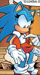 Size: 311x570 | Tagged: safe, editor:dootdootboopedsnoot, sonic the hedgehog, abstract background, edit, eyelashes, female, frown, jacket, shirt, skirt, solo, trans female, transgender