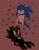 Size: 1271x1619 | Tagged: safe, artist:_kaiimill, shadow the hedgehog, sonic the hedgehog, ace, bisexual, blushing, duo, flower, frown, gay, lidded eyes, nonbinary, red background, simple background, sitting, sweatdrop, top surgery scars, trans male, transgender