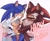 Size: 2048x1682 | Tagged: safe, artist:artsylex_, shadow the hedgehog, sonic the hedgehog, abstract background, achillean pride, cape, clenched teeth, cross popping vein, dark skin, demisexual, demisexual pride, duo, english text, facepaint, fangs, gay, heart, holding each other, mouth open, one eye closed, pride, shadow x sonic, shipping, smile, top surgery scars, trans male, trans pride, transgender, wink