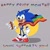 Size: 2048x2048 | Tagged: safe, artist:aniqcoco1, sonic the hedgehog, 2023, abstract background, cape, chili dog, english text, holding something, looking at viewer, male, mouth open, outline, pride, smile, solo, standing