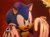 Size: 1113x825 | Tagged: safe, sonic the hedgehog, sonic prime, abstract background, great moments in animation, male, mouth open, nightmare fuel, screencap, smear frame, solo, standing, wat