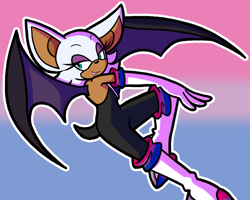 Size: 2048x1638 | Tagged: safe, artist:feeble-minded-little-gay, rouge the bat, bat, bisexual pride, female, outline, pride, pride flag background, smile, solo