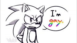 Size: 1280x720 | Tagged: safe, artist:violetmadness7, sonic the hedgehog, hedgehog, dialogue, english text, gay, male, simple background, solo, speech bubble, white background