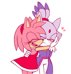 Size: 850x891 | Tagged: safe, artist:nakkart, amy rose, blaze the cat, cat, hedgehog, 2017, amy x blaze, amy's halterneck dress, blaze's tailcoat, blushing, cute, eyes closed, female, females only, hearts, hugging, lesbian, shipping