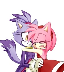 Size: 540x608 | Tagged: safe, artist:buttermayojamz, amy rose, blaze the cat, cat, hedgehog, 2015, amy x blaze, amy's halterneck dress, blaze's tailcoat, cute, eyes closed, female, females only, hugging, lesbian, shipping