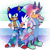 Size: 1280x1280 | Tagged: safe, artist:capnkincuk, espio the chameleon, sonic the hedgehog, hedgehog, chameleon, clothes, duo, ear piercing, gay, looking at viewer, male, males only, mlm pride, pride, pride flag, pride flag background, semi-transparent background, shipping, smile, sonespio, standing, t4t, top surgery scars, trans male, trans pride, transgender, v sign