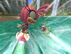 Size: 320x240 | Tagged: safe, amy rose, jet the hawk, duo, faic, screenshot, sonic riders, splash canyon, wat, wtf?