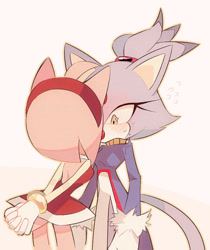 Size: 540x643 | Tagged: safe, artist:ze90, amy rose, blaze the cat, cat, hedgehog, 2017, amy x blaze, amy's halterneck dress, blaze's tailcoat, blushing, cute, female, females only, kiss, lesbian, shipping, strawberry