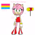 Size: 1280x1280 | Tagged: safe, artist:mindytraccoon, amy rose, 2023, amy's halterneck dress, clothes, dress, english text, female, hammer, pansexual, piko piko hammer, pride flag, simple background, smile, solo, standing, white background