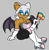 Size: 1740x1788 | Tagged: safe, artist:hedgiebeast, rouge the bat, bat, 2023, demigirl, demigirl pride, flag, flat colors, grey background, holding something, looking at viewer, pansexual, pansexual pride, pride, pride flag, simple background, sitting, smile, solo