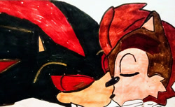 Size: 1280x783 | Tagged: safe, artist:saliyah, elias acorn, prince elias acorn, shadow the hedgehog, eyes closed, gay, kiss, shadlias, shipping, sketch, white background