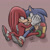 Size: 1280x1280 | Tagged: safe, artist:dwownsthenight, knuckles the echidna, sonic the hedgehog, echidna, hedgehog, 2021, clenched teeth, duo, gay, holding each other, holding hands, knuxonic, lidded eyes, looking at them, male, males only, shadow (lighting), shipping, signature, simple background, sitting, sitting on them, treads