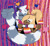 Size: 1280x1170 | Tagged: safe, artist:scmalletgirl, tangle the lemur, whisper the wolf, lemur, wolf, 2022, abstract background, bisexual, bisexual pride, bow, crop top, duo, duo female, female, females only, flag, flat colors, flower, grin, heart, holding something, hugging, lesbian, lesbian pride, mouth open, open smile, pride, pride flag, shipping, smile, sparkles, standing, tail hand, tail hold, tangle x whisper, wrapped in tail