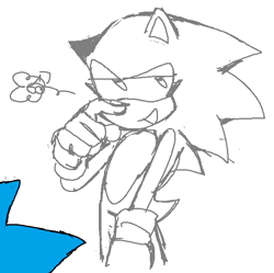 Size: 616x613 | Tagged: safe, artist:zan0tix, sonic the hedgehog, hedgehog, eyelashes, lidded eyes, male, mouth open, scratching nose, simple background, sketch, smile, solo, standing, trans male, transgender, white background