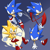 Size: 1080x1080 | Tagged: safe, artist:leaf--storm, sonic the hedgehog, super sonic, abstract background, classic sonic, classic sonic (universe), male, mouth open, running, smile, solo, super form
