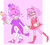 Size: 540x481 | Tagged: safe, artist:remicilline, amy rose, blaze the cat, cat, hedgehog, 2019, amy x blaze, amy's halterneck dress, blaze's tailcoat, blushing, cherry, clothes, cute, date, dress, female, females only, food, fruit, hearts, holding hands, ice cream, lesbian, shipping