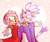 Size: 540x452 | Tagged: safe, artist:mi1kgreentea, amy rose, blaze the cat, cat, hedgehog, 2018, amy x blaze, amy's halterneck dress, blaze's tailcoat, blushing, clothes, cute, dress, female, females only, lesbian, looking at them, looking at viewer, shipping