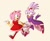 Size: 540x438 | Tagged: safe, artist:mi1kgreentea, amy rose, blaze the cat, cat, hedgehog, 2019, amy x blaze, amy's halterneck dress, blaze's tailcoat, blushing, clothes, cute, dress, female, females only, holding hands, lesbian, looking at each other, shipping