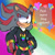 Size: 879x874 | Tagged: safe, artist:kiwikimini, shadow the hedgehog, hedgehog, 2019, abstract background, clothes, english text, featured image, fully clothed, gloves off, hands on hips, hoodie, looking up, male, pride, pride flag, rainbow flag, smile, solo, standing, sweatdrop