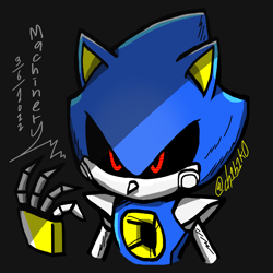 Size: 3000x3000 | Tagged: safe, artist:ch1b1k0, metal sonic, 31 days sonic, 2022, black background, black sclera, bust, english text, genderless, robot, signature, simple background, solo, standing