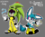 Size: 1900x1550 | Tagged: safe, artist:ch1b1k0, kit the fennec, surge the tenrec, 31 days sonic, 2022, character name, duo, ear piercing, electricity, english text, female, grey background, male, outline, personality swap, sharp teeth, simple background, water, white outline