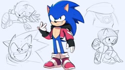 Size: 1920x1080 | Tagged: safe, artist:justin61894350, sonic the hedgehog, jacket, redesign, solo