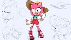 Size: 1920x1080 | Tagged: safe, artist:justin61894350, amy rose, hat, redesign, solo