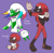 Size: 2048x1996 | Tagged: safe, artist:velveteen-vampire, knuckles the echidna, super knuckles, echidna, classic knuckles, clenched teeth, dark skin, english text, frown, male, purple background, redesign, simple background, smile, solo, starry eyes, super form