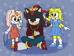 Size: 2000x1500 | Tagged: safe, artist:theowlgoesmoo, cream the rabbit, maria robotnik, shadow the hedgehog, oc, oc:maria the hedgehog, mobianified