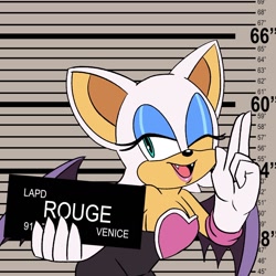 Size: 1288x1287 | Tagged: safe, artist:queenie_draws, rouge the bat, barbie mugshot meme, meme