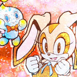 Size: 750x750 | Tagged: safe, artist:sonic-hedgekin, cheese (chao), cream the rabbit, duo, icon, snowflake, winter