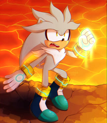 Size: 831x961 | Tagged: safe, artist:deaddu, silver the hedgehog, hedgehog, boots, gloves, grey fur, male, white gloves, yellow eyes