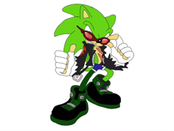 Size: 2048x1536 | Tagged: safe, artist:noooonswing, scourge the hedgehog, hedgehog, asymmetrical legwear, fingerless gloves, glasses, gloves, green fur, jacket, male, scars, sharp teeth, shoes, shorts, single leg pantyhose, sunglasses