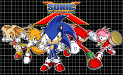 Size: 600x364 | Tagged: safe, artist:bleedman, amy rose, cream the rabbit, knuckles the echidna, miles "tails" prower, sonic the hedgehog, echidna, fox, hedgehog, rabbit, blue eyes, blue fur, boots, brown eyes, cream fur, dress, female, gloves, green eyes, hammer, male, orange fur, pink fur, purple eyes, red fur, shoes, socks, sonic x, white gloves