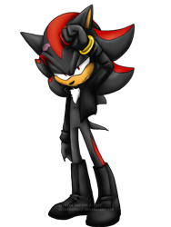 Size: 600x800 | Tagged: safe, artist:blizzardwolf, shadow the hedgehog, hedgehog, black fur, boots, jacket, male, red eyes, red fur, scar